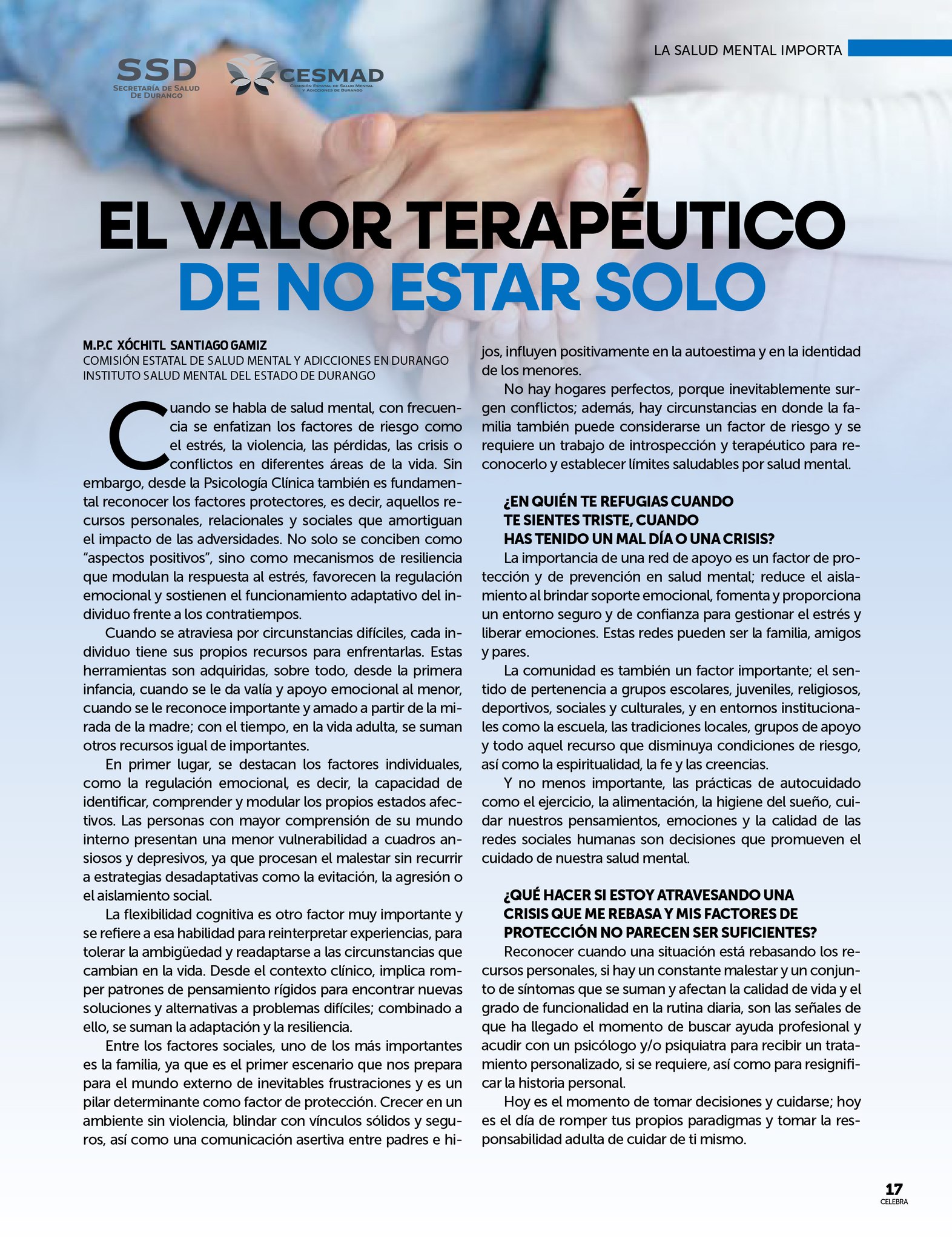 ARTÍCULO DE SALUD MENTAL DEL MES DE MARZO